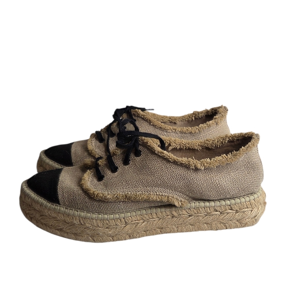 Free People Burlap Jute Espadrille Lace Sneakers Canvas Black EU 38 US 8 Boho